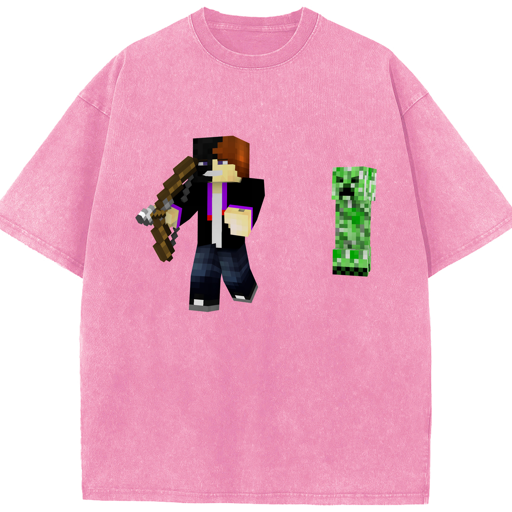 （画像用） マインクラフト ブロックの世界 Minecraft MC Block world 綿100% ヴィンテージ風 半袖Tシャツ（フロントプリント）